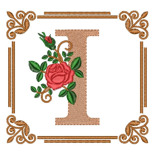 Matriz de Bordado  Letra i Floral em Moldura