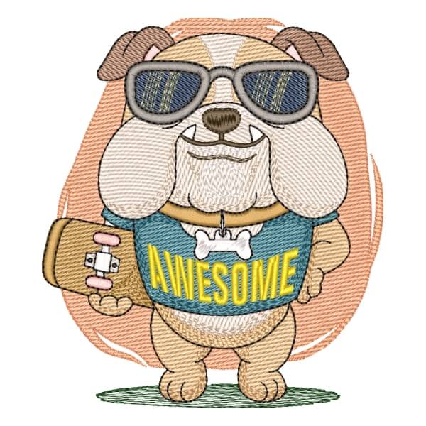 Matriz de Bordado  Buldog com Skate (Pontos Leves) Matriz de Bordado  Buldog com Skate (Pontos Leves)