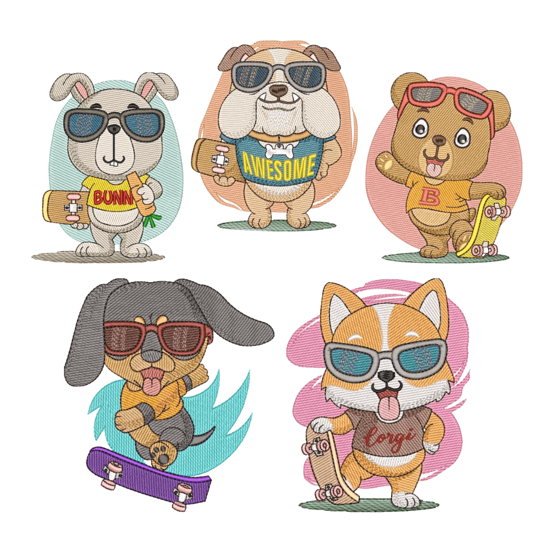  Pacote de Matrizes Animais com Skate (Pontos Leves)