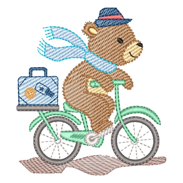 Matriz de Bordado  Ursinho de Bike (Pontos Leves)