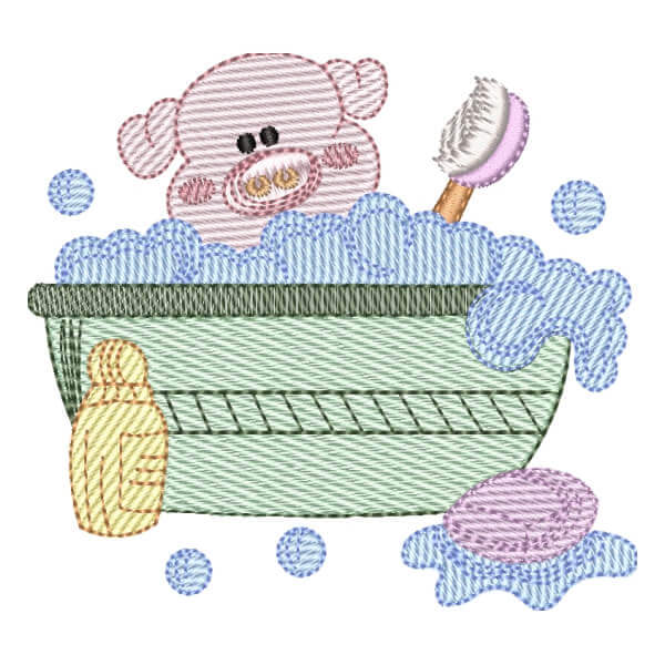 Matriz de Bordado  Porco Hora do Banho (Pontos Leves)