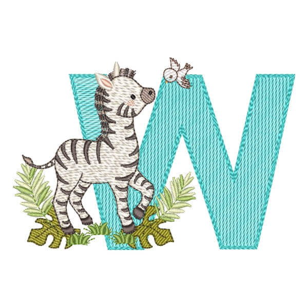 Matriz de Bordado  Alfabeto Safari Letra W (Pontos Leves)