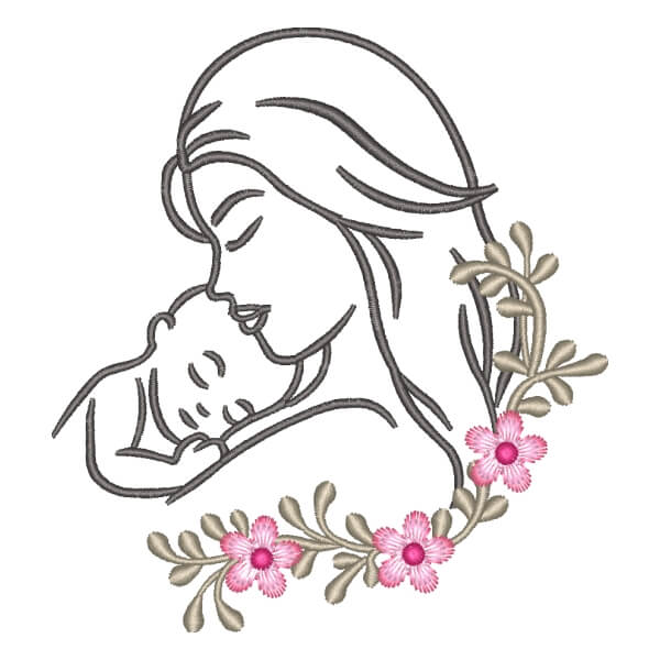 Matriz de Bordado  Mãe e Bebe com Flores