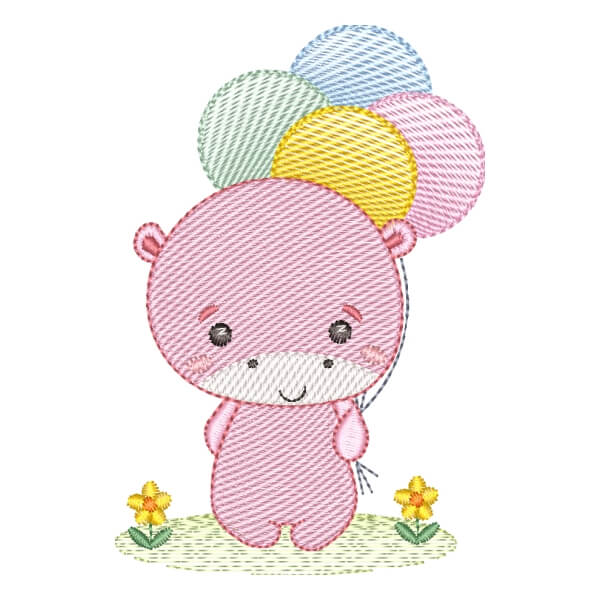 Matriz de Bordado  Hipopótamo com Balão (Pontos Leves) Matriz de Bordado  Hipopótamo com Balão (Pontos Leves)