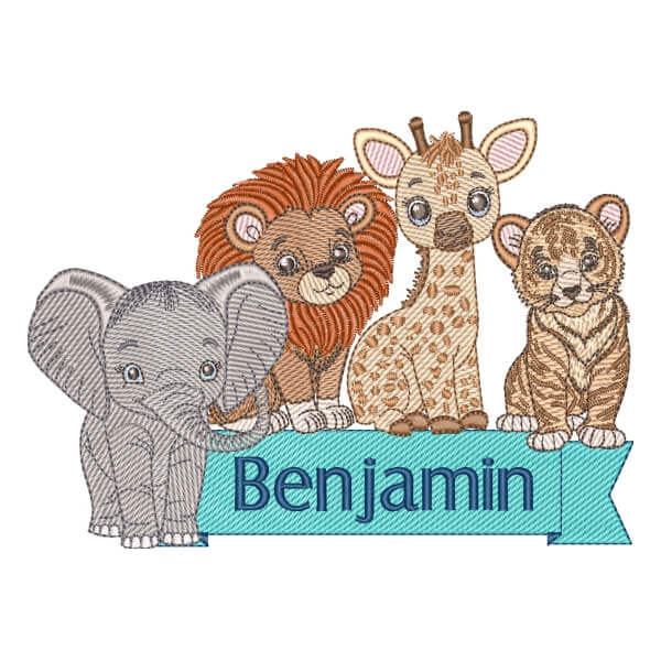 Matriz de Bordado  Animais Safari com Nome (Pontos Leves)