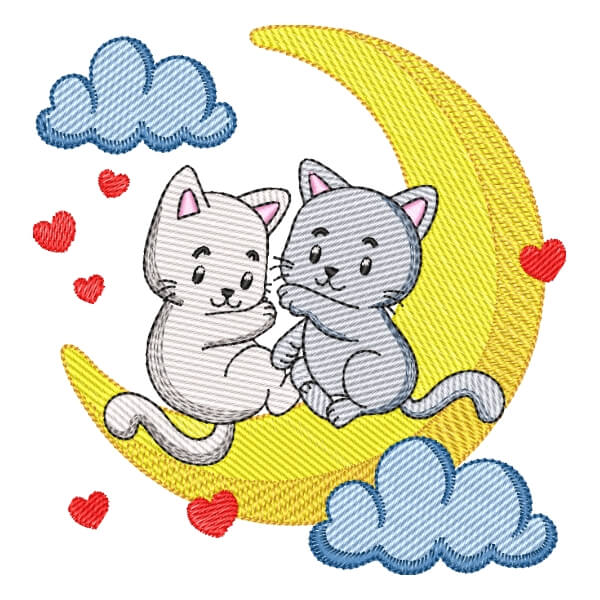 Matriz de Bordado  Gatinhos na Lua (Pontos Leves) Matriz de Bordado  Gatinhos na Lua (Pontos Leves)