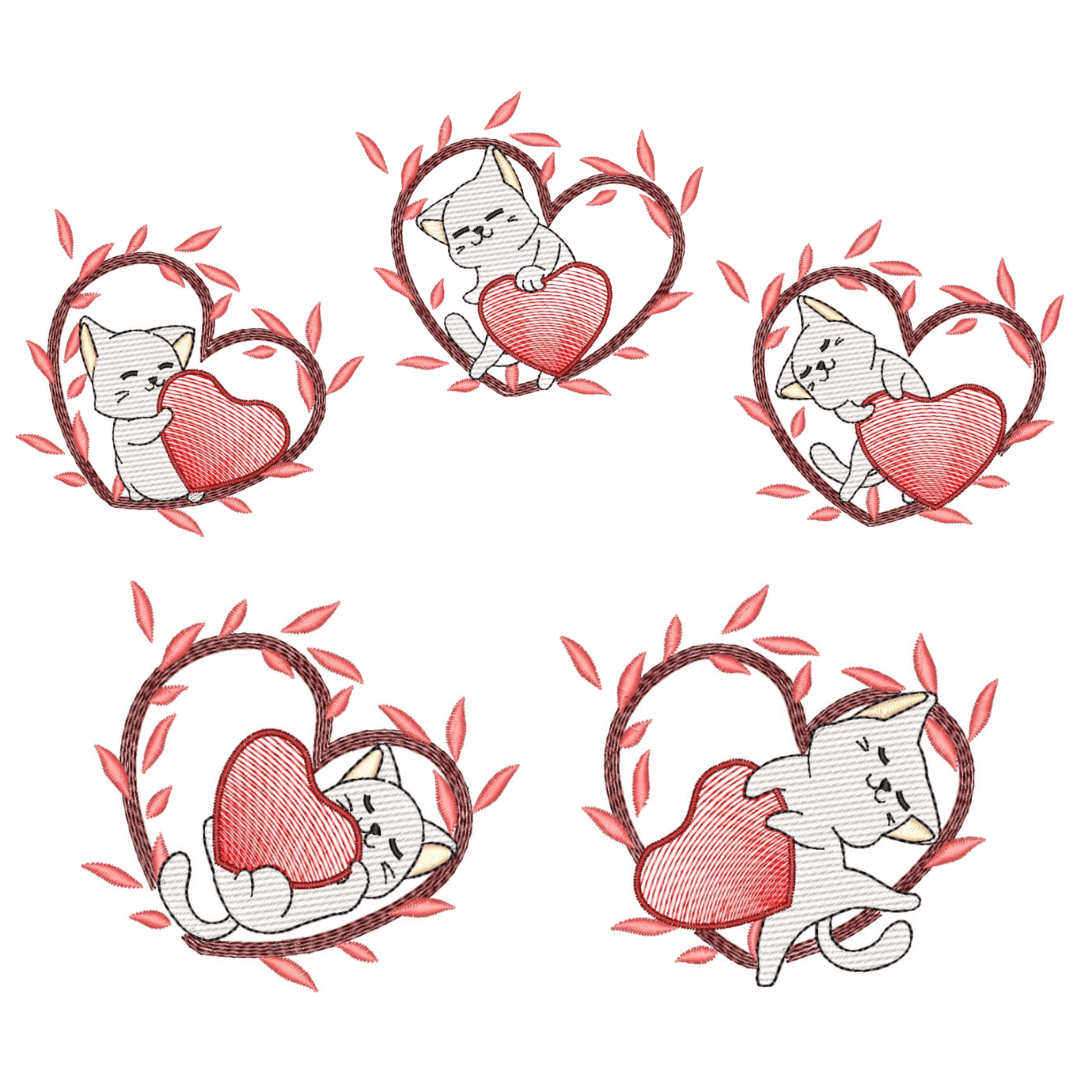 Pacote de Matrizes Gatinhos com Corações (Pontos Leves)  Pacote de Matrizes Gatinhos com Corações (Pontos Leves)