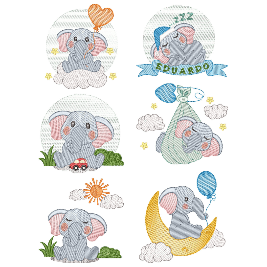 Pacote de Matrizes Elefantes Cute (Pontos Leves)  Pacote de Matrizes Elefantes Cute (Pontos Leves)