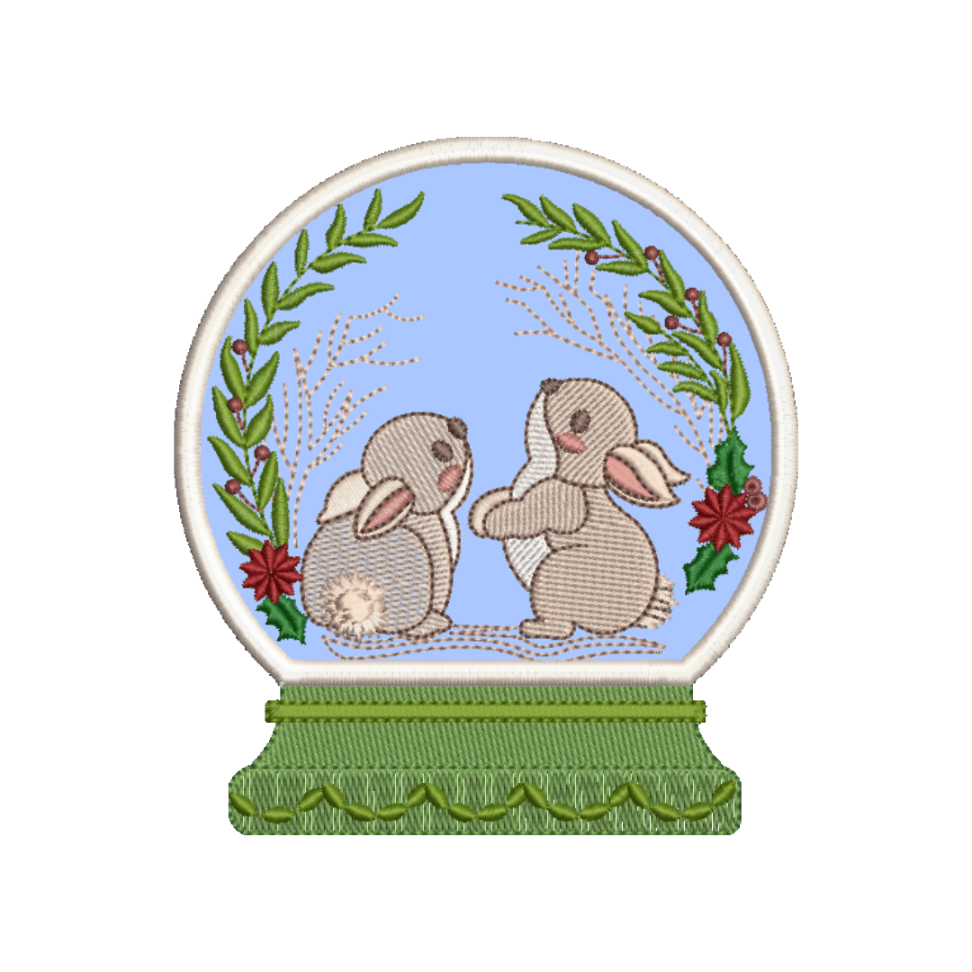 Matriz de Bordado  Coelhos no Globo de Neve (Aplique) Matriz de Bordado  Coelhos no Globo de Neve (Aplique)