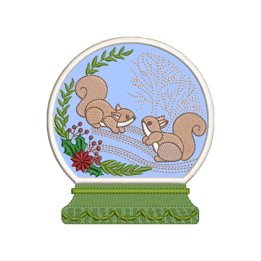 Matriz de Bordado  Esquilos no Globo de Neve (Aplique) Matriz de Bordado  Esquilos no Globo de Neve (Aplique)