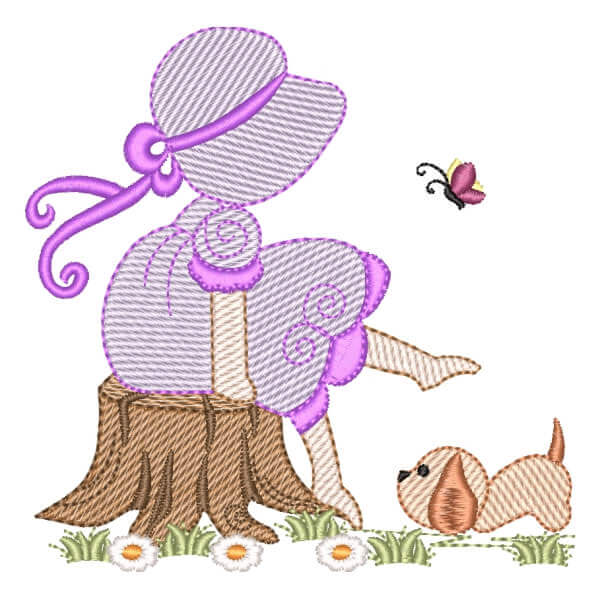 Matriz de Bordado  Sunbonnet e Cachorrinho (Pontos Leves)