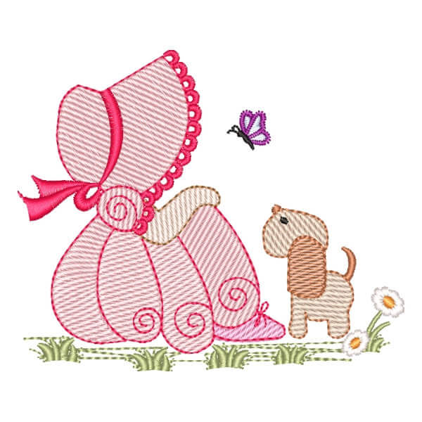 Matriz de Bordado  Sunbonnet e Cachorrinho (Pontos Leves)