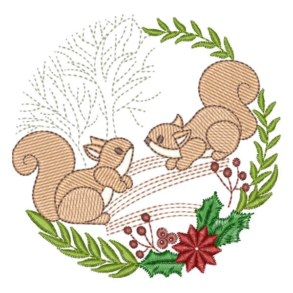 Matriz de Bordado  Esquilos em Moldura Matriz de Bordado  Esquilos em Moldura