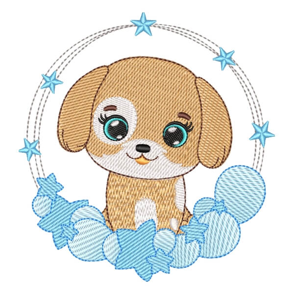 Matriz de Bordado  Cachorrinho Fofo em Moldura