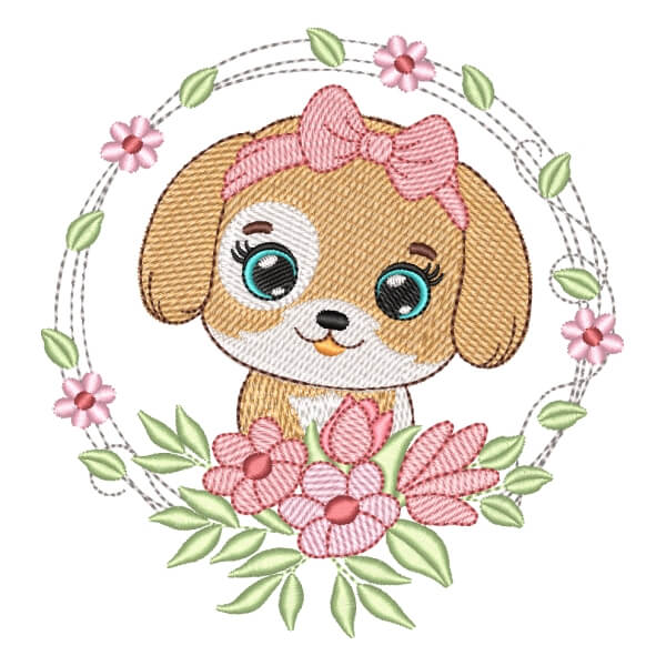 Matriz de Bordado  Cachorrinha Fofa em Moldura