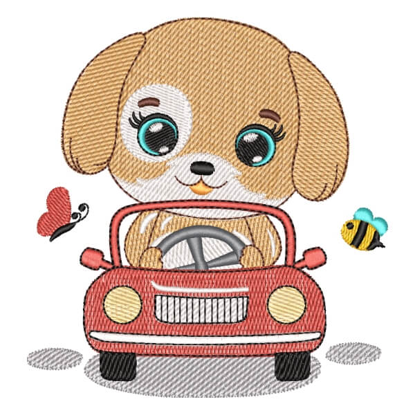Matriz de Bordado  Cachorrinho Fofo Motorista