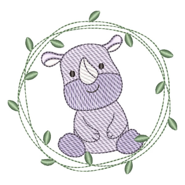 Matriz de Bordado  Rinoceronte em Moldura (Pontos Leves) Matriz de Bordado  Rinoceronte em Moldura (Pontos Leves)