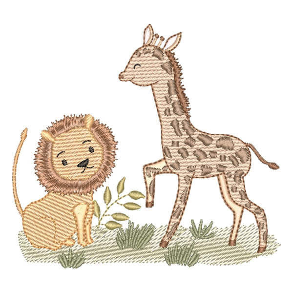 Matriz de Bordado  Leão e Girafa Safari (Pontos Leves)