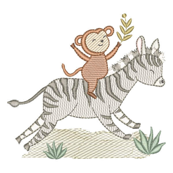 Matriz de Bordado  Zebra e Macaco Safari (Pontos Leves)