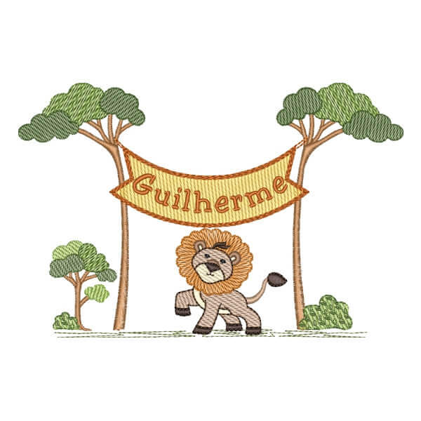 Matriz de Bordado  Leão Safari com Nome (Pontos Leves) Matriz de Bordado  Leão Safari com Nome (Pontos Leves)