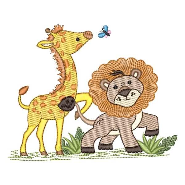Matriz de Bordado  Leão e Girafa Safari (Pontos Leves) Matriz de Bordado  Leão e Girafa Safari (Pontos Leves)