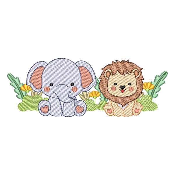 Matriz de Bordado  Leão e Elefante Safari (Pontos Leves) Matriz de Bordado  Leão e Elefante Safari (Pontos Leves)