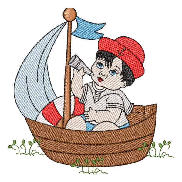 Matriz de Bordado  Menino no Barco (Pontos Leves)