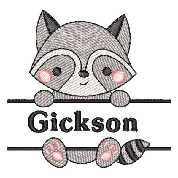 Matriz de Bordado  Guaxinim com Nome (Pontos Leves)