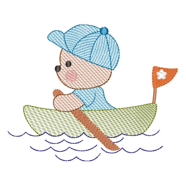 Matriz de Bordado  Ursinho no Barco (Pontos Leves)