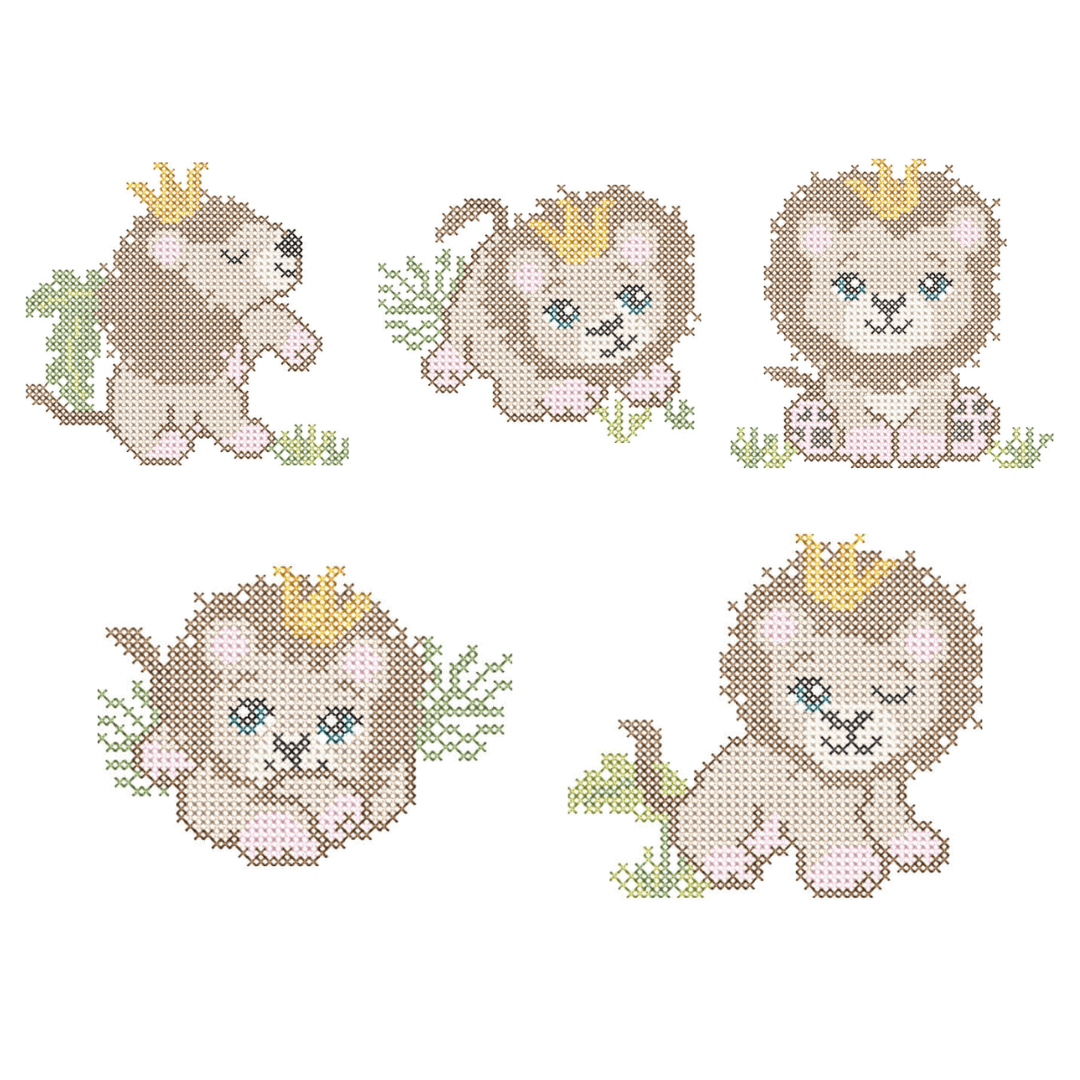  Pacote de Matrizes Leões Cute (Ponto Cruz)
