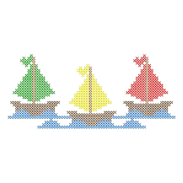 Matriz de Bordado  Barrrado de Barquinhos (Ponto Cruz)