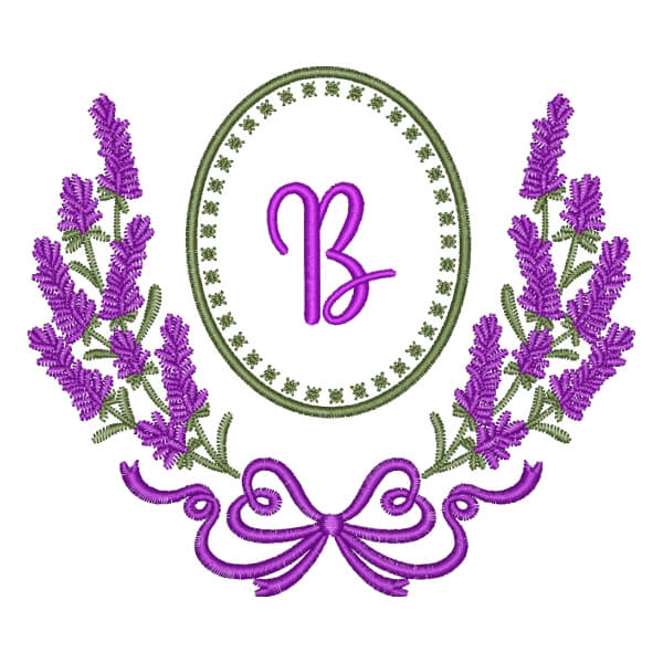 Matriz de Bordado  Alfabeto em Moldura de Lavanda Letra B