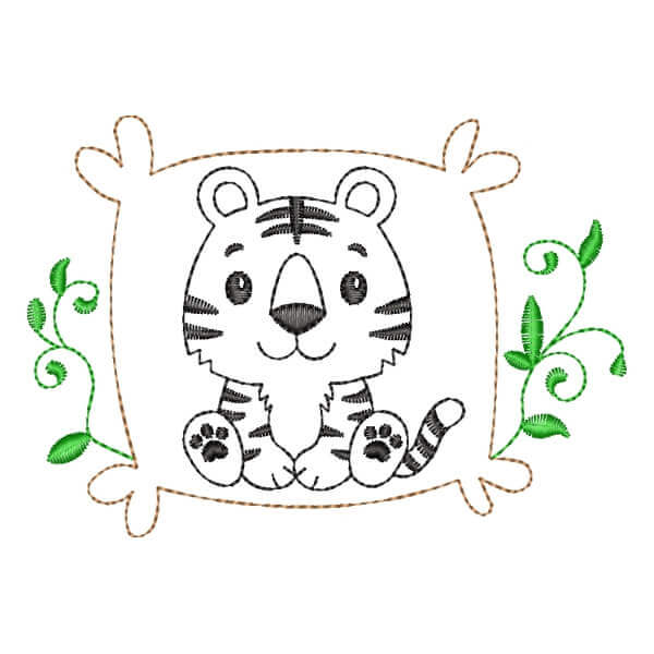Matriz de Bordado  Tigre Safari em Moldura em Contorno