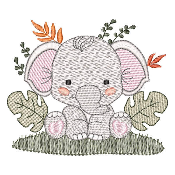 Matriz de Bordado  Elefante Safari (Pontos Leves)