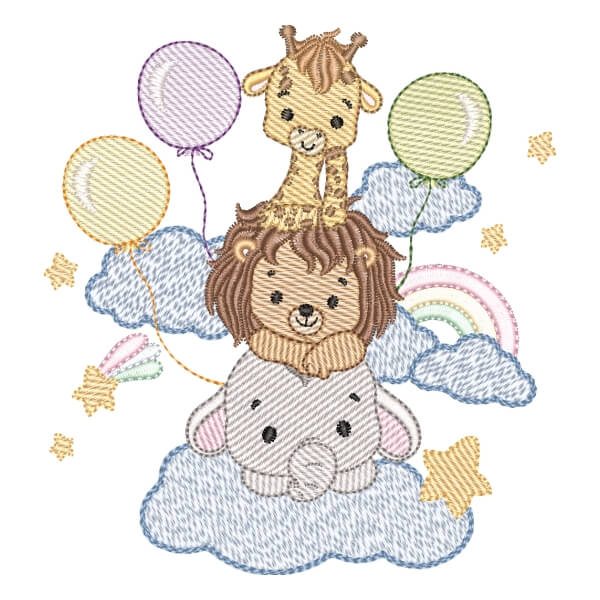 Matriz de Bordado  Animais nas Nuvens (Pontos Leves)
