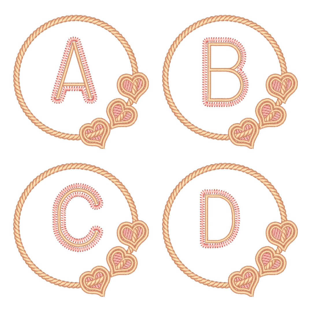  Pacote de Matrizes Alfabeto em Moldura Corações