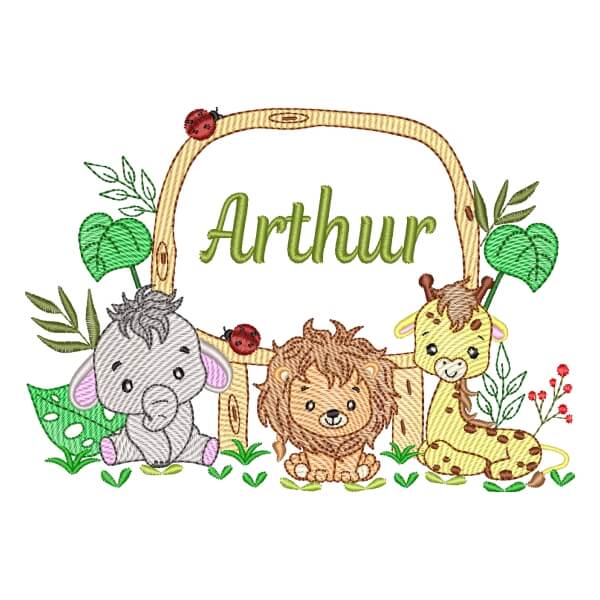 Matriz de Bordado  Animais Safari com Nome (Pontos Leves)