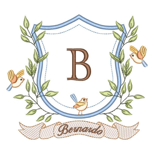 Matriz de Bordado  Moldura de Pássaros com Inicial