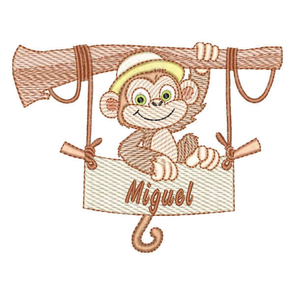 Matriz de Bordado  Macaquinho Safari e Nome (Pontos Leves)