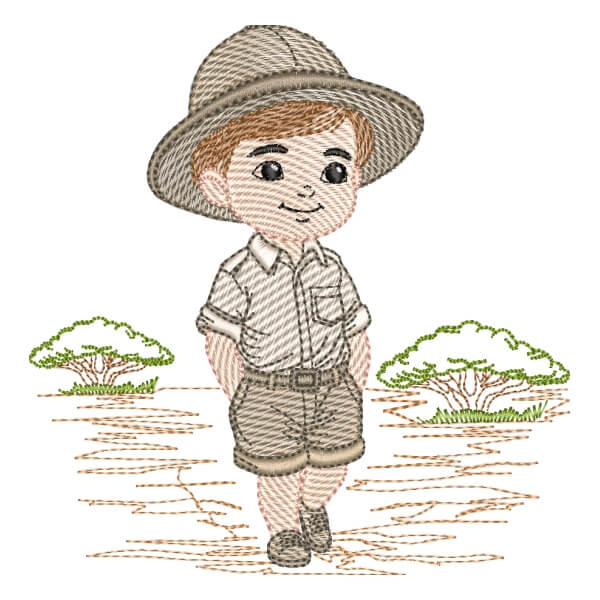 Matriz de Bordado  Menino Safari (Pontos Leves)