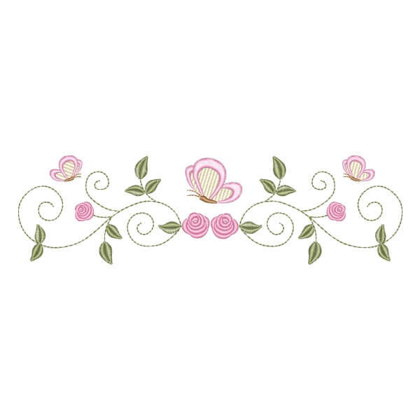 Matriz de Bordado  Barrado de Flores e Borboletas