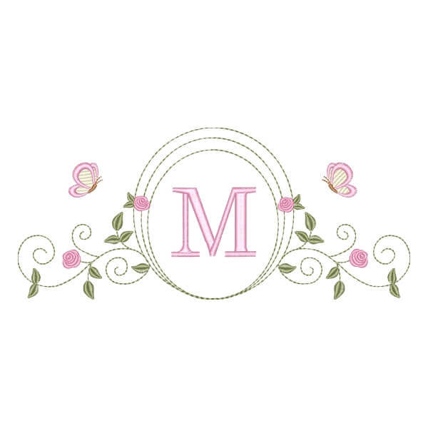 Matriz de Bordado  Moldura Floral com Inicial
