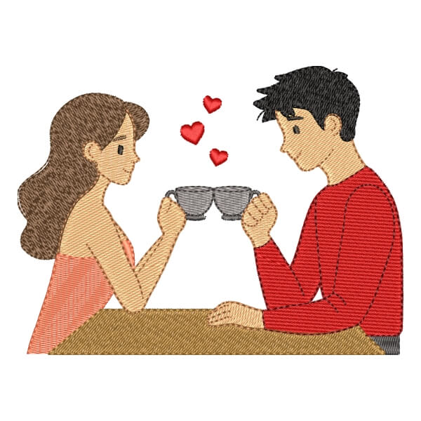 Matriz de Bordado  Casal Bebendo Café