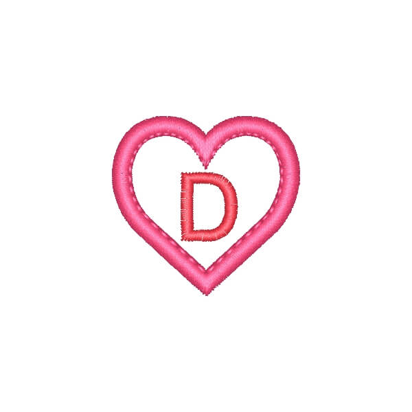Matriz de Bordado  Letra D em Moldura de Coração (Aplique)