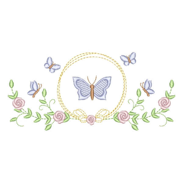 Matriz de Bordado  Moldura com Flores e Borboletas