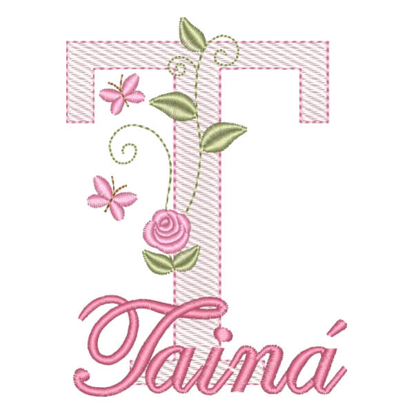 Matriz de Bordado  Monograma com Flores e Nome Letra T (Pontos Leves)