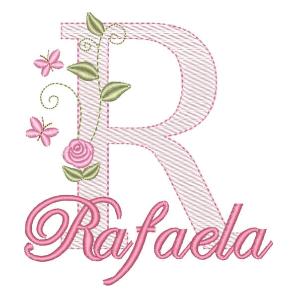 Matriz de Bordado  Monograma com Flores e Nome Letra R (Pontos Leves)