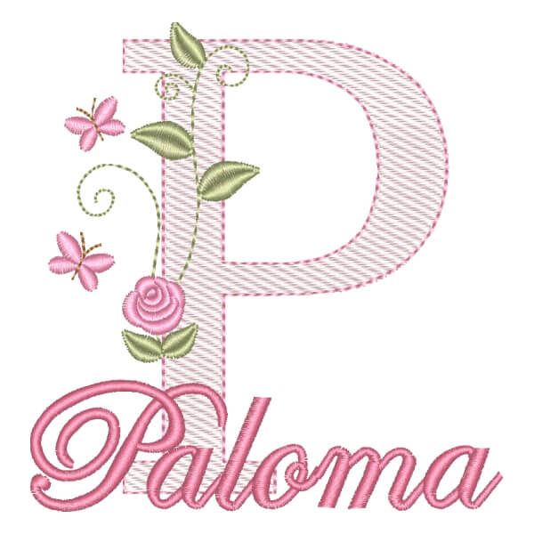 Matriz de Bordado  Monograma com Flores e Nome Letra P (Pontos Leves)