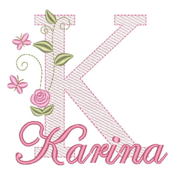 Matriz de Bordado  Monograma com Flores e Nome Letra K (Pontos Leves)