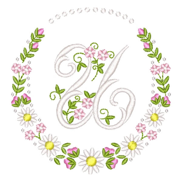 Matriz de Bordado  Letra U em Moldura Floral Matriz de Bordado  Letra U em Moldura Floral